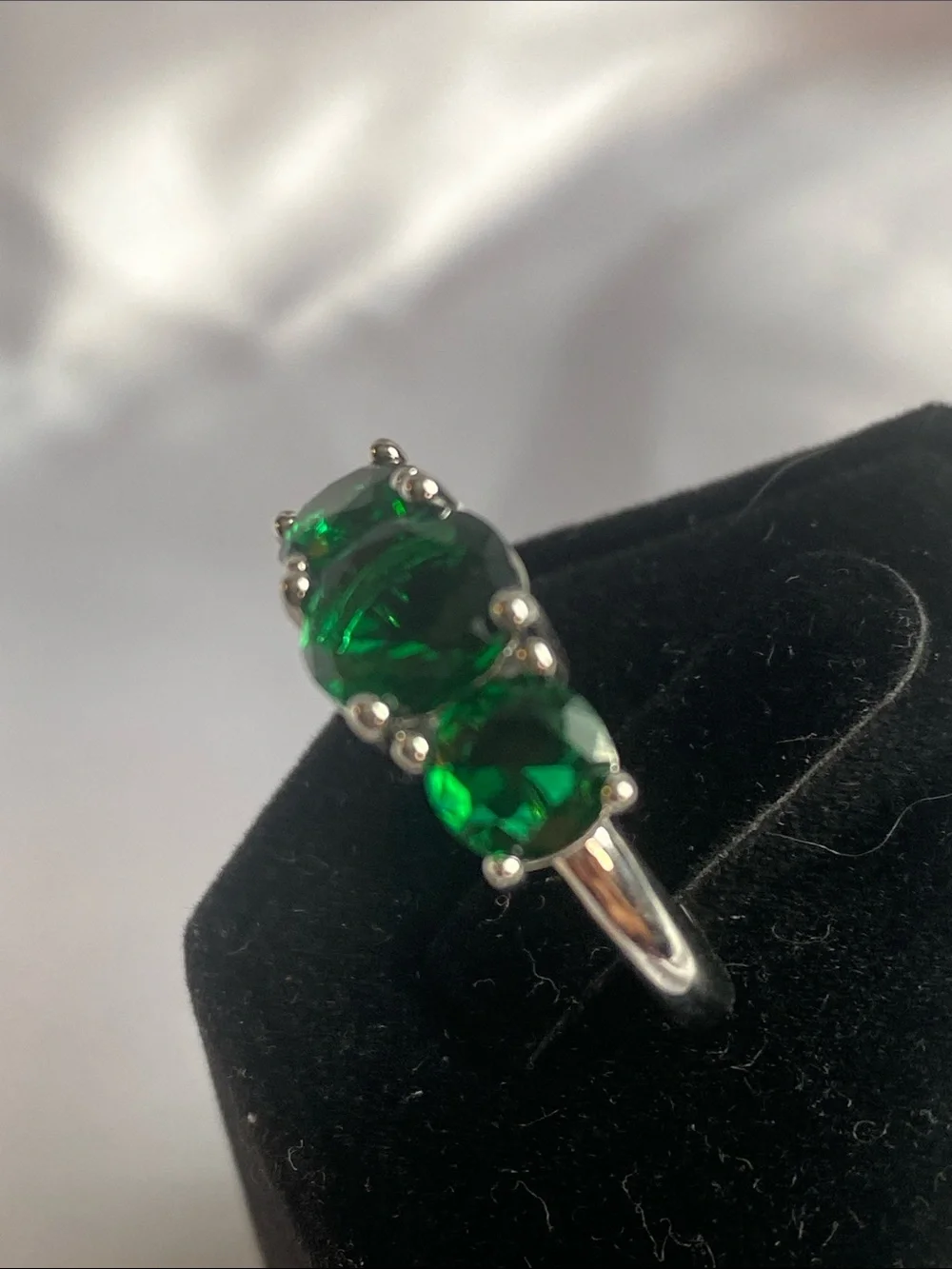 Triple Green Stone Sterling-Look Ring